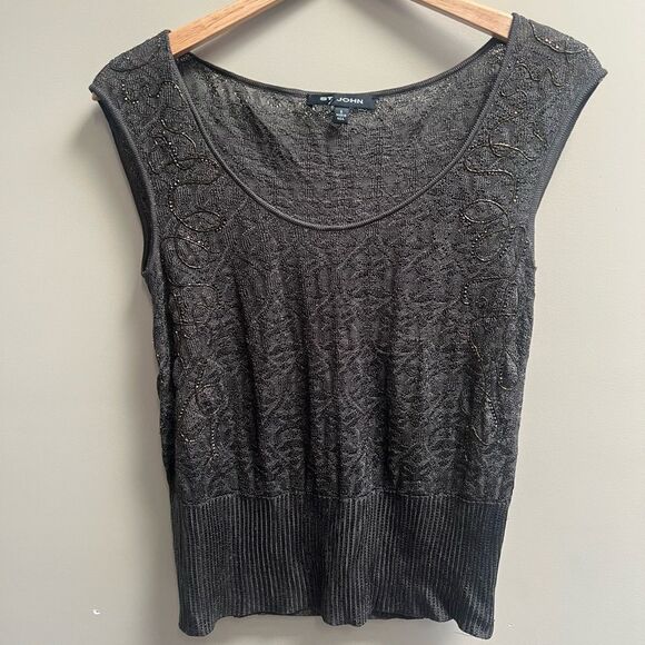 St John olive green knit sequined sleeveless top Size 6 - Picture 1 of 8